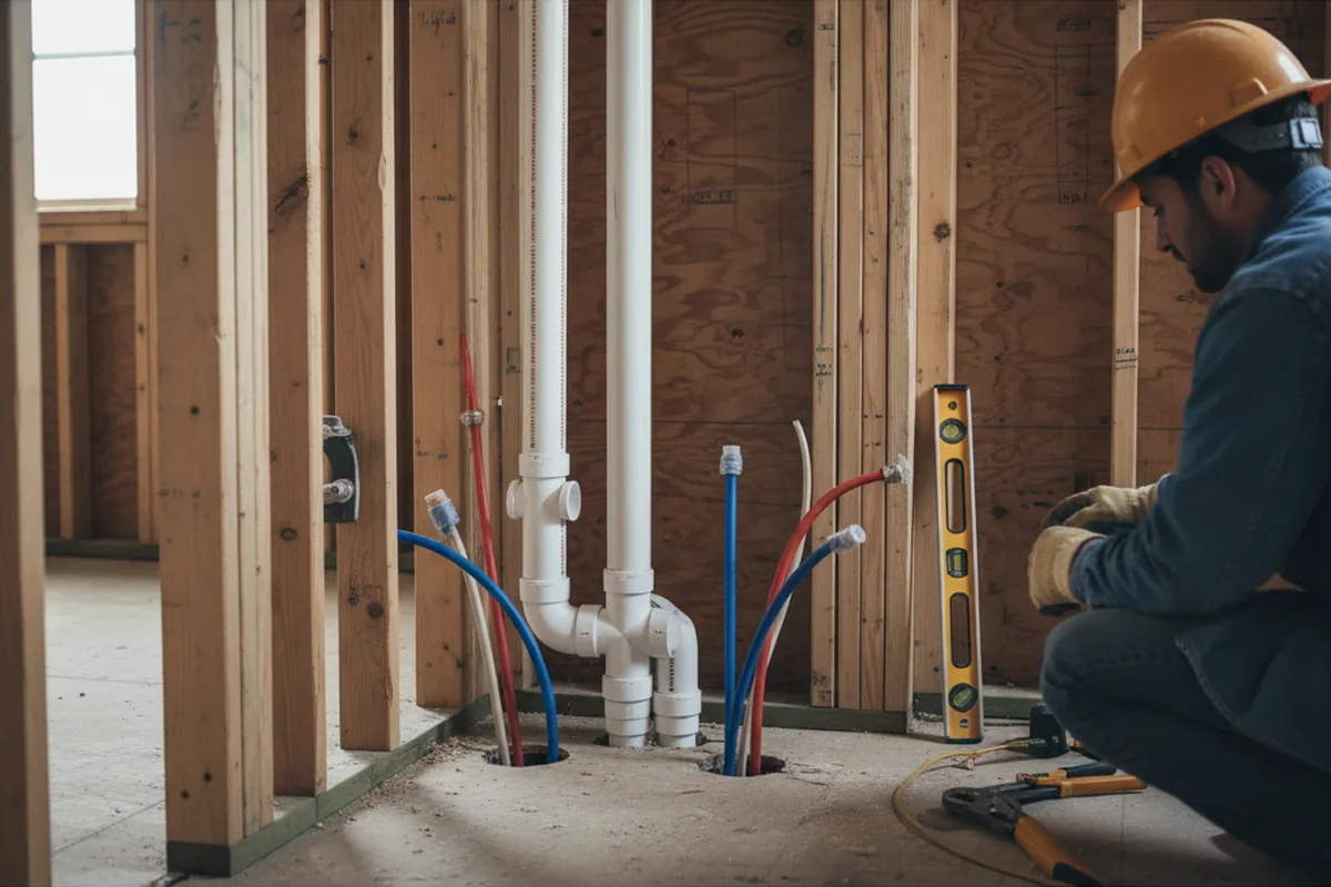 Drain and supply rough-in during Sump Pump Repair in Mendham